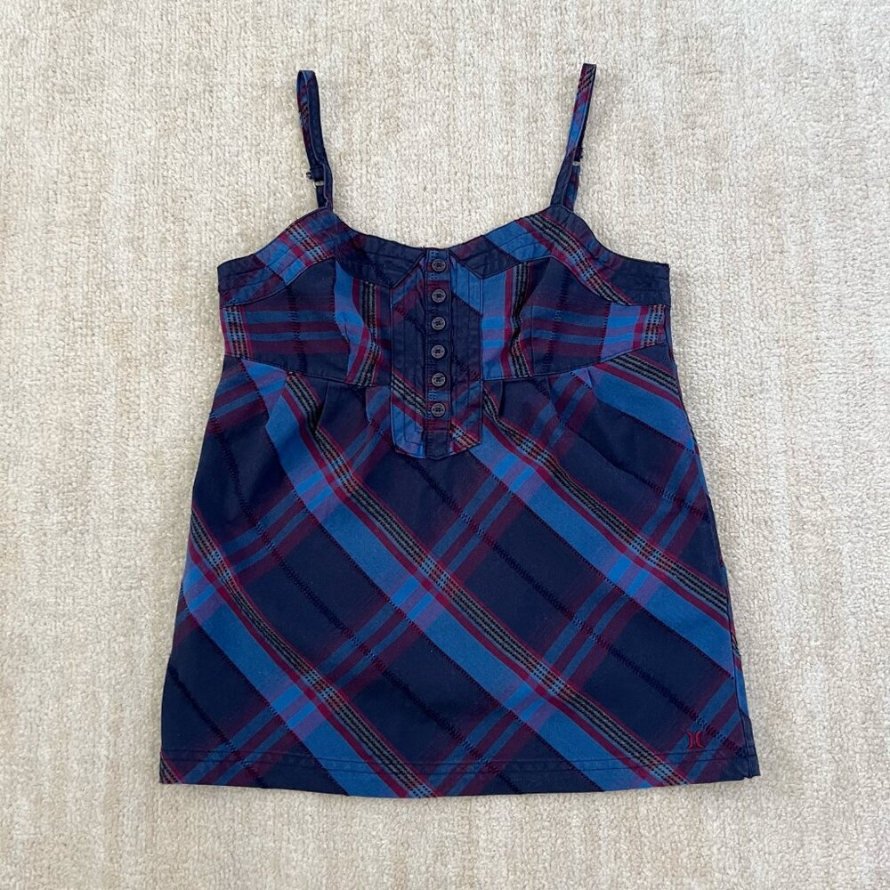 Hurley Cotton Plaid Camisole Summer Blouse Top S